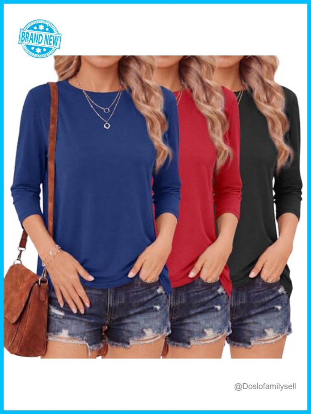 GAYHAY 3/4 Length Sleeve Womens Tops Loose Fit Elbow Summer Shirts